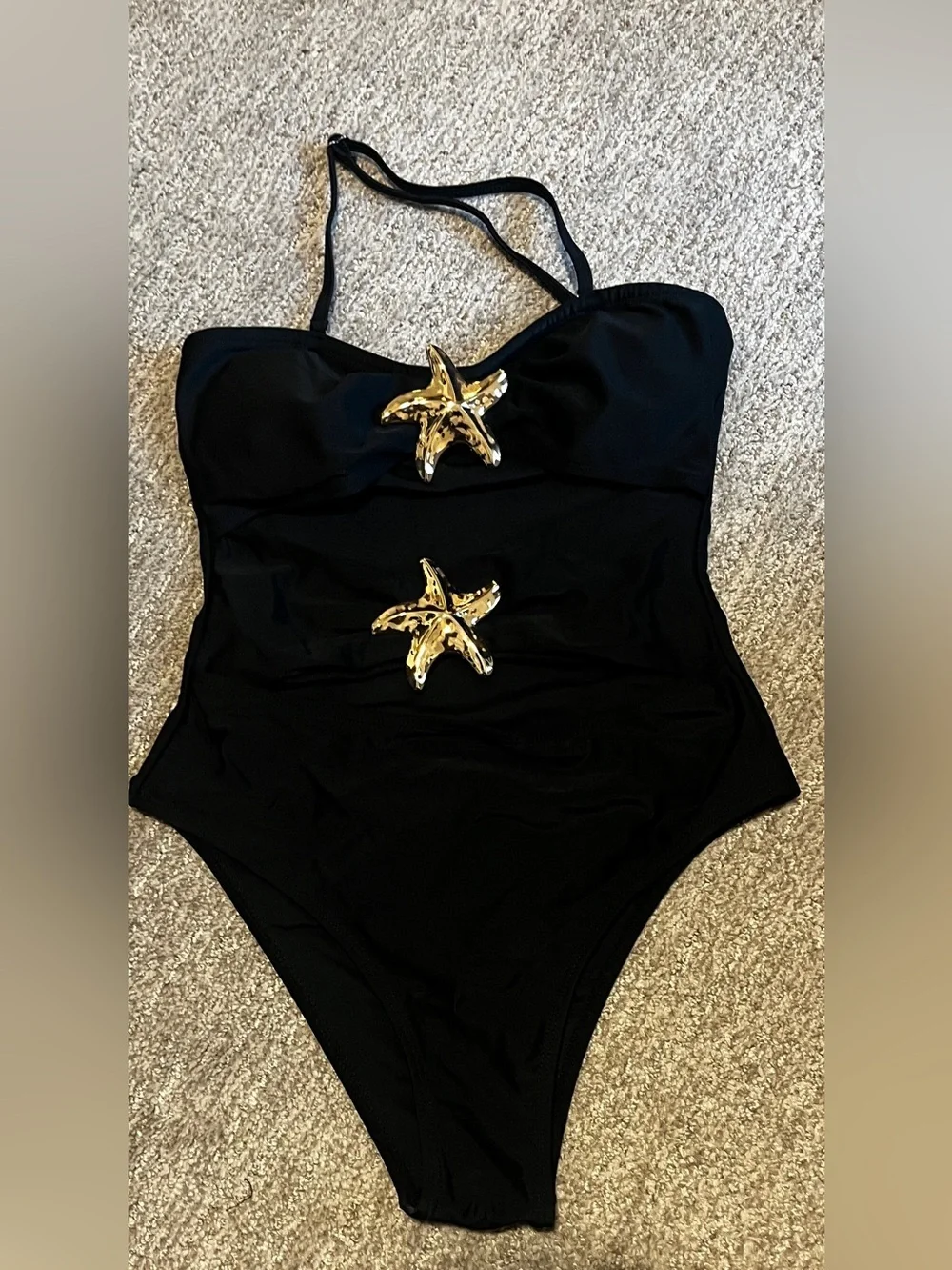 Girl's One Piece Halter Swimsuit Metal Starfish Ruched 13Y 1290/bb2-1